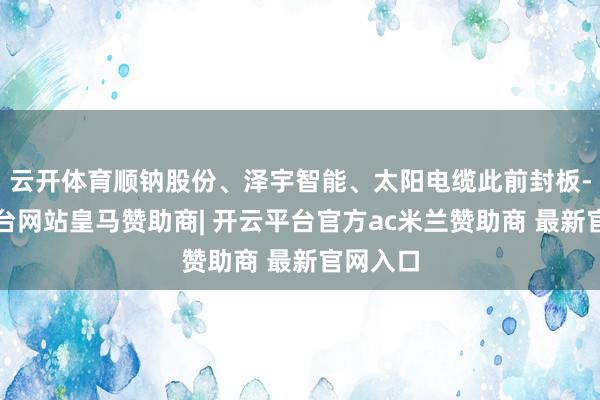 云开体育顺钠股份、泽宇智能、太阳电缆此前封板-开云平台网站皇马赞助商| 开云平台官方ac米兰赞助商 最新官网入口